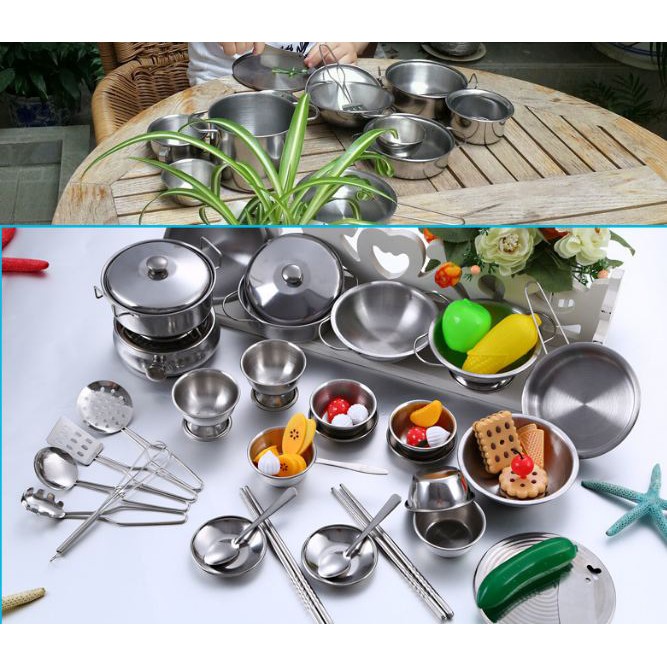 Đồ chơi đóng vai - Bộ nấu ăn - Set đồ chơi nấu ăn inox cho bé