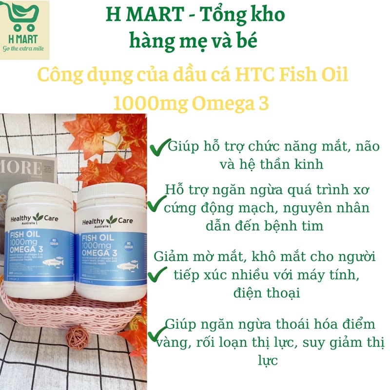 Dầu cá Healthy Care Fish Oil 1000mg Omega3 Úc - 400 viên