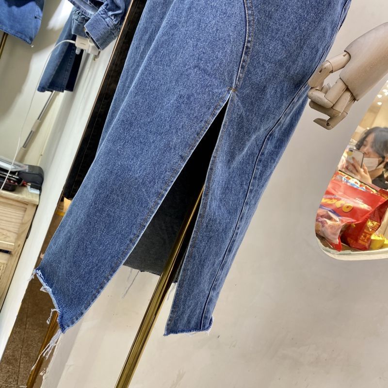 Jiashucheng Chân Váy Jean Chữ a Lưng Cao Xẻ Tà Thời Trang Mùa Hè Cho Nữ
