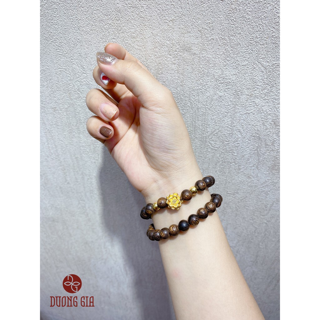 Vòng Trầm Sánh Chìm 6ly Mix charm đá mạ vàng cá chép, hoa 18k - Dương Gia, hút lộc kỵ tà, bình an may mắn