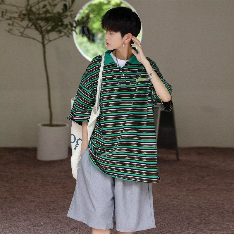 Áo Thun POLO Tay Ngắn Dáng Rộng Thoáng Khí In Họa Tiết Phong Cách hip hop Đường Phố Hàn Quốc Thời Trang Mùa Hè Cho Nam