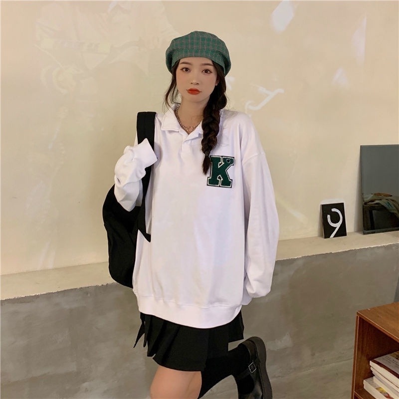 Áo Sweater có cổ in chữ phong cách Retro cá tính
