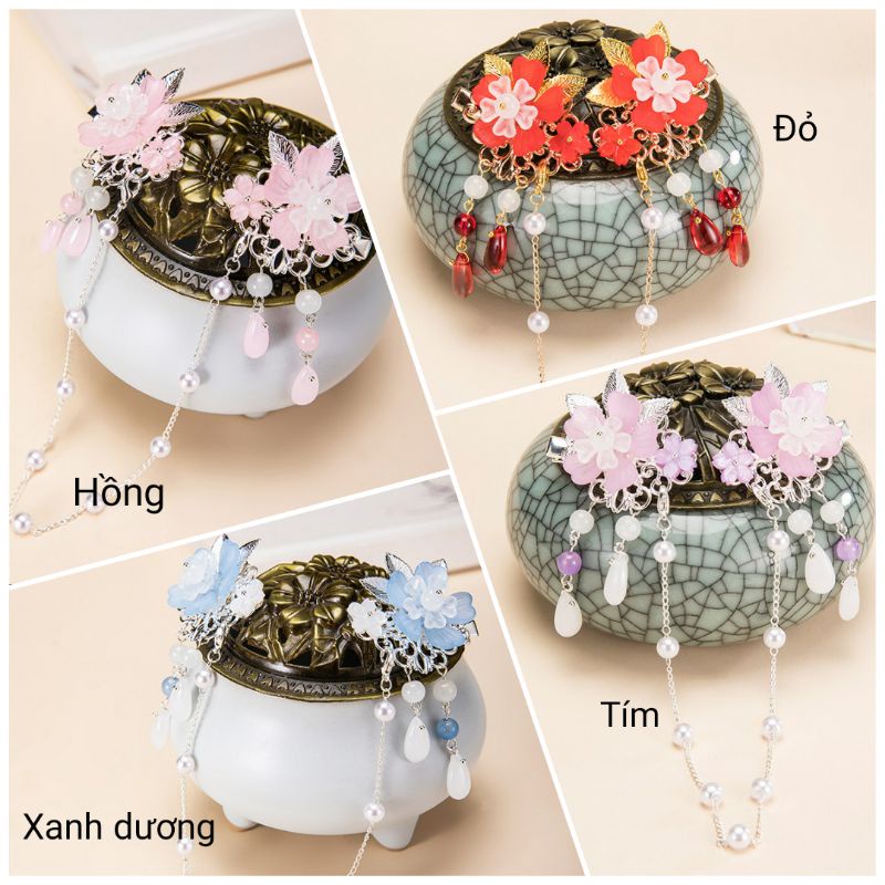 KẸP TÓC CỔ PHONG CỔ TRANG HOA ĐÀO CÁNH TIM 5 CÁNH