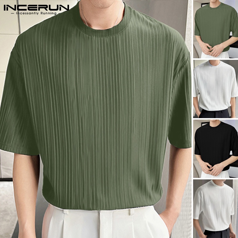 Áo thun INCERUN tay ngắn cổ tròn 3 màu sắc tùy chọn thiết kế đơn giản dành cho nam