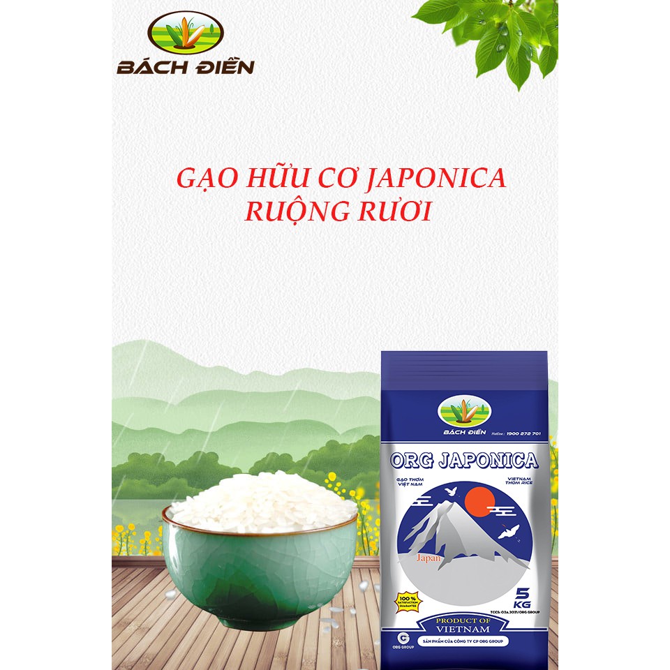 Gạo [𝗡𝗚𝗢𝗡 𝗗𝗘̉𝗢] JAPONICA, gạo hữu cơ ruộng rươi thơm ngon, đậm vị, nhiều dinh dưỡng, bao 5kg