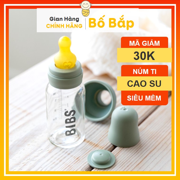 Bình Sữa BIBS Thủy Tinh ⚡𝟭𝟬𝟬% CHÍNH HÃNG⚡ Núm Ti Cao Su Siêu Mềm 110ml - 225ml