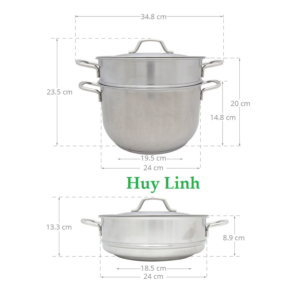 Bộ nồi xửng hấp 3 đáy Fivestar 24cm ST24-3D - Nắp inox