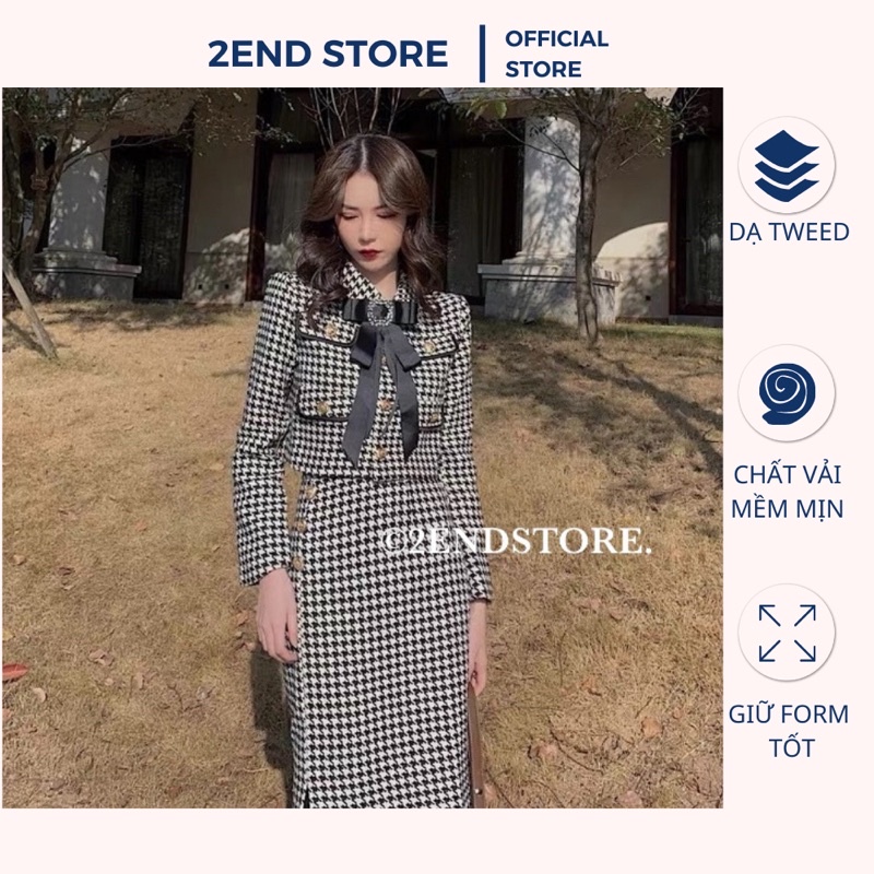 2END Set dạ tweed nữ chân váy dài