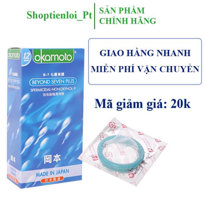 Hộp 12 Cái Bao cao su Okamoto Beyond Seven Plus, Với 7 Tầng Bảo Vệ, Kích Thước Rộng 54mm