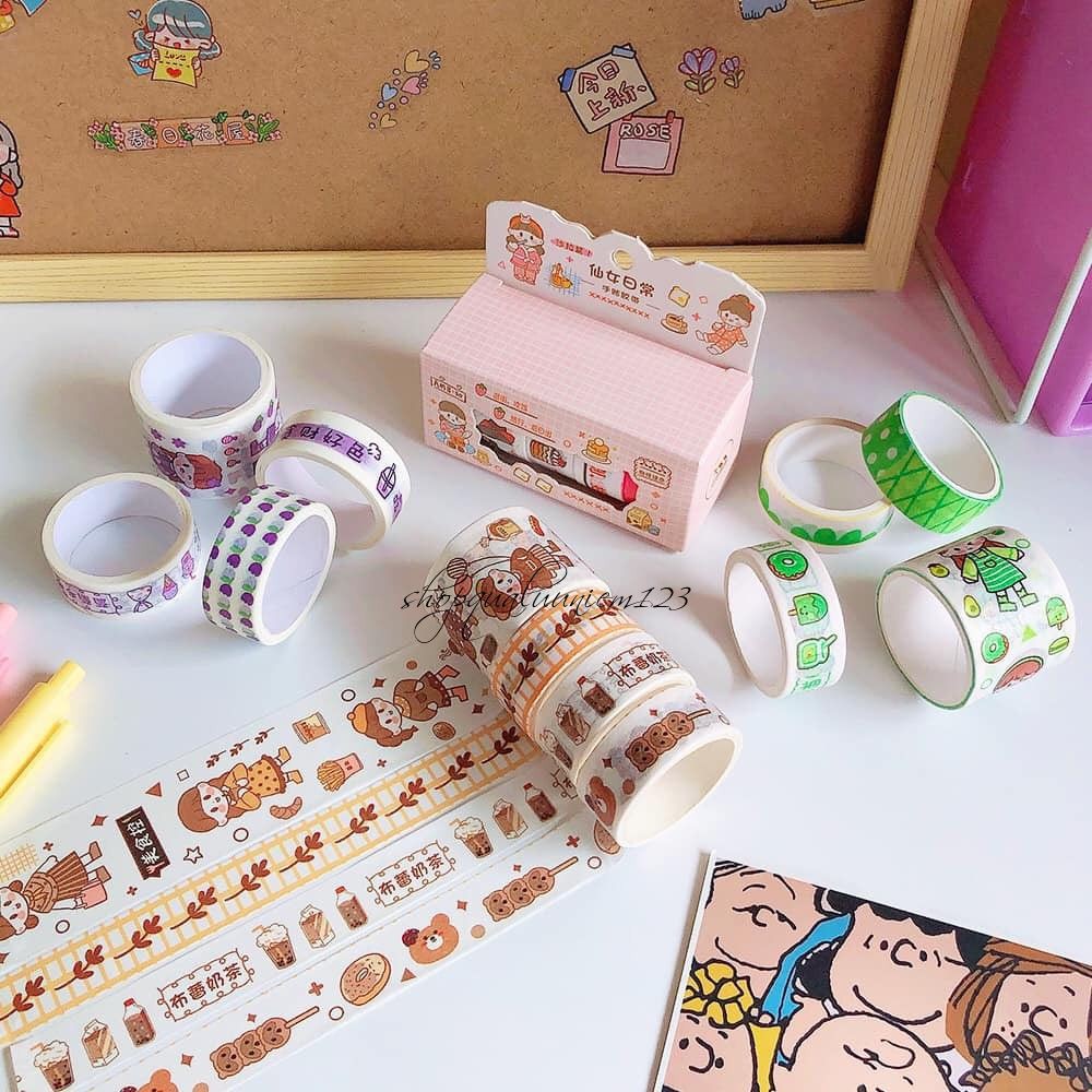Combo Washi tape hộp 4 cuộn hình siêu đáng yêu hỗ trợ trang trí DIY - Họa tiết hoạt hình