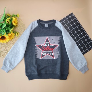 Áo nỉ bông cho bé trai 20-43kg cỡ nhỡ in winter, phom rộng, vải nỉ 100% cotton