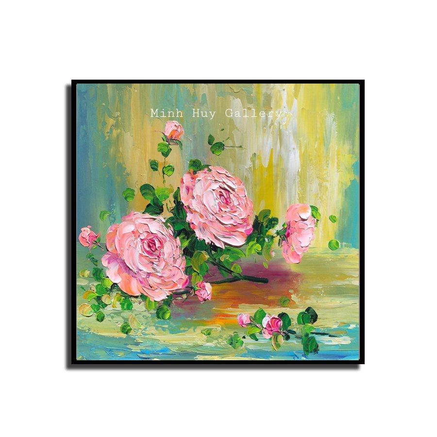 TRANH SƠN DẦU ĐOÁ HỒNG - HOẠ SỸ VẼ TAY 100%