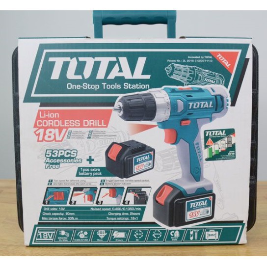 Bộ máy khoan vặn vít dùng pin Li-ion TOTAL TDLI228180 (18V)