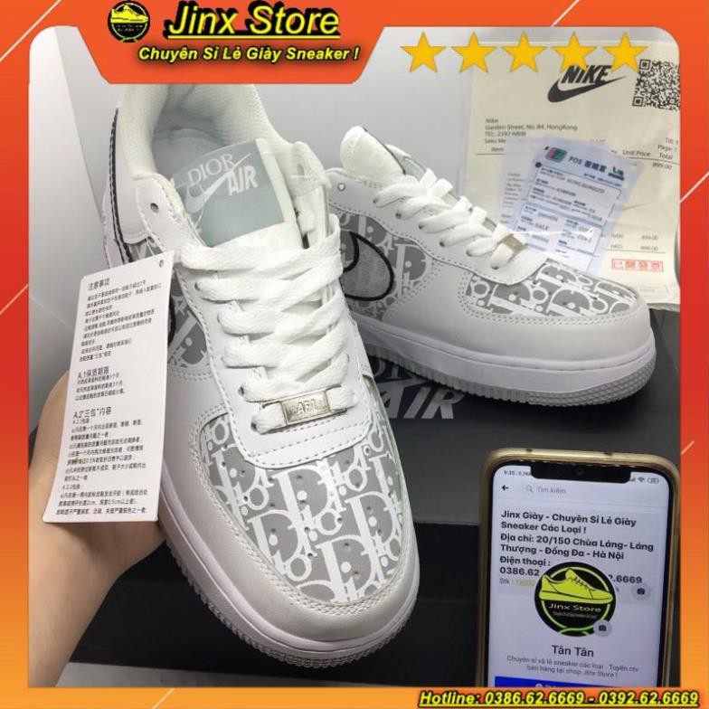 Giày thể thao sneaker AF1 trắng kết hop dior đế xám hàng 1:1 full size da bò đôt không cháy | BigBuy360 - bigbuy360.vn