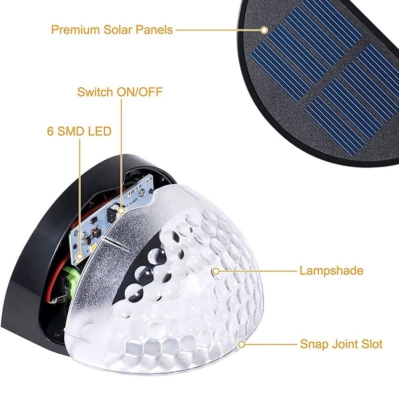 1 Đèn Led 6 Bóng Năng Lượng Mặt Trời Chống Thấm Nước Trang Trí Sân Vườn