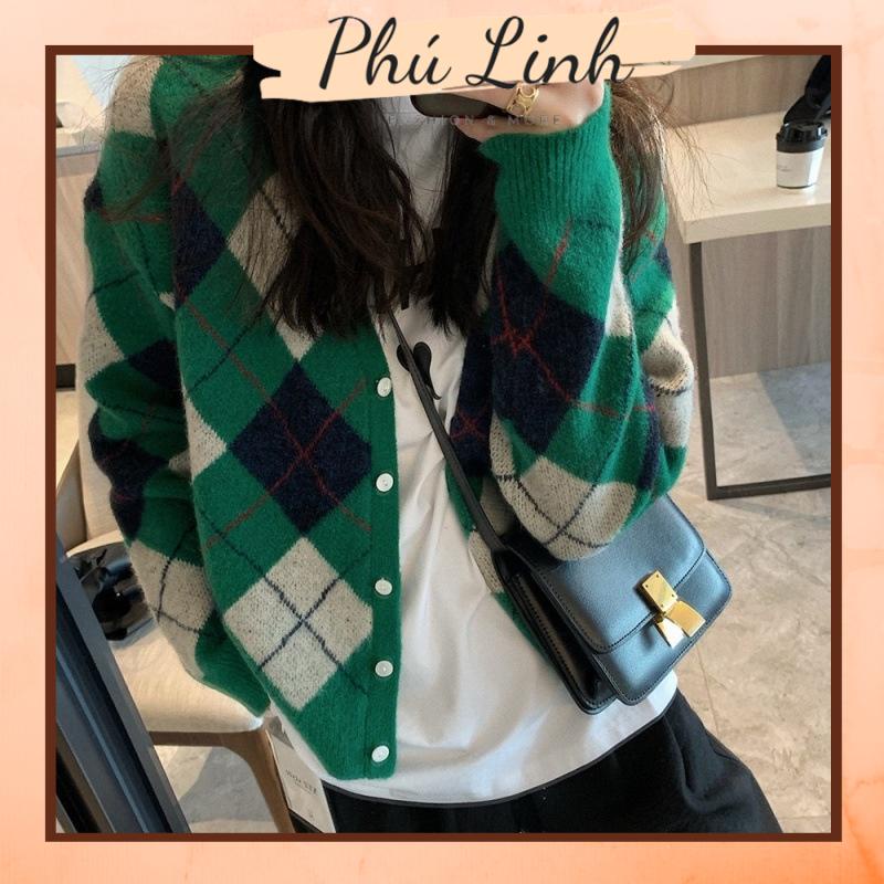 MS461 Áo khoác len cardigan hình trám phối màu