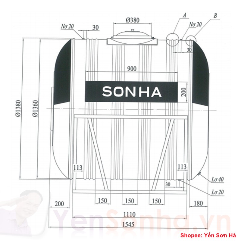 Bồn nước Inox Sơn Hà 2000L ngang F1380