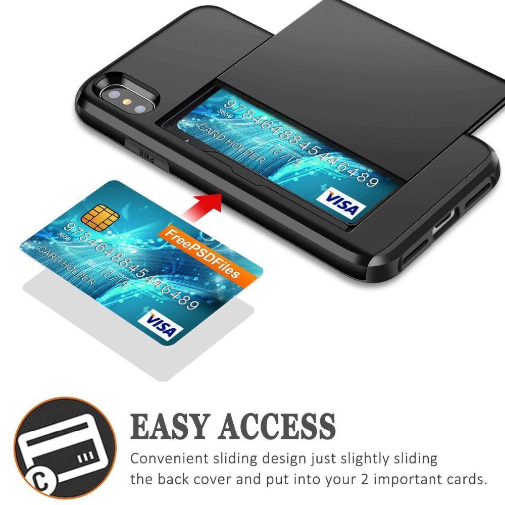 Ốp điện thoại dụng ví cắm thẻ kiểu áo giáp doanh nhân trượt cho iPhone X XS Max XR 7 8 Plus 6 6s