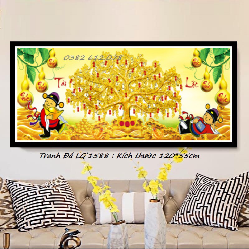  Tranh đính đá Cây Tiền Thần Tài Phát Lộc LG1588 (120x55CM)