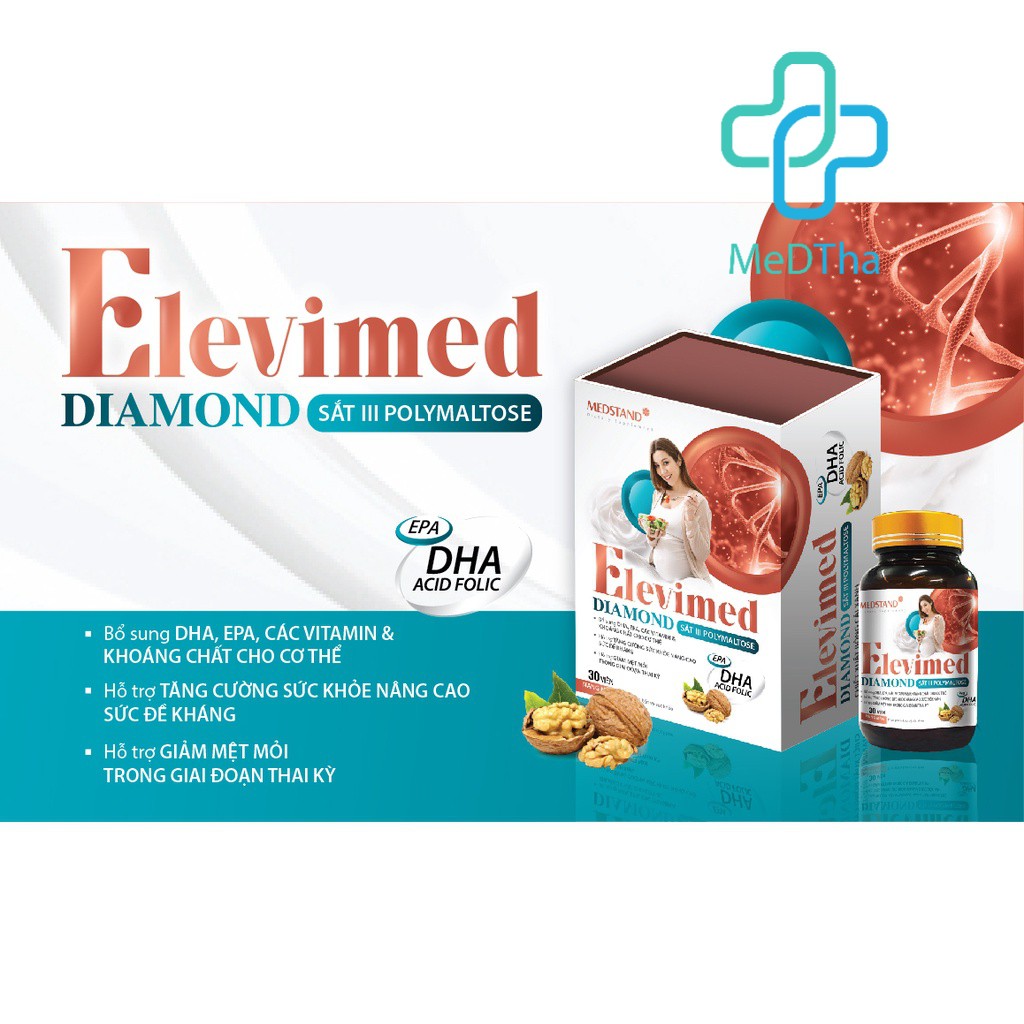 Vitamin tổng hợp cho bà bầu ELEVIMED DIAMOND MEDSTAND - Bổ sung DHA, Acid folic, vitamin và khoáng chất [Chính hãng]