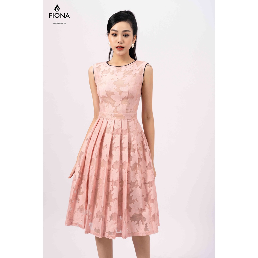 Đầm ren nữ dáng xòe, đầm xếp ly, đầm nữ thiết kế cổ tròn, sát nách FIONA F450708