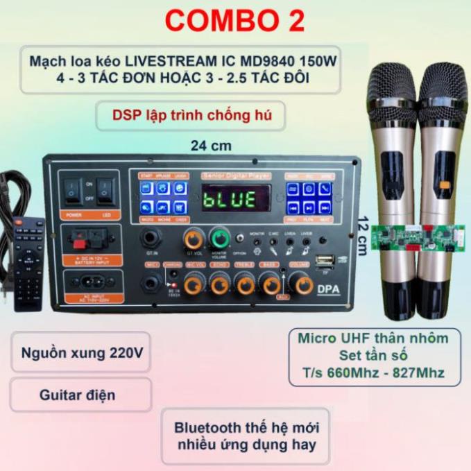 Mạch loa kéo LIVESTREAM DSP lập trình chống hú IC MD9840 150W có nguồn xung Kèm Mic
