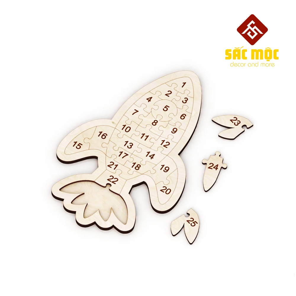 Bảng Ghép #18 Hình Số Từ 1 đến 25 Cho Bé 1 2 3 Tuổi Bằng Gỗ | Bảng Ghép Hình Tô Màu Size 270*170 *6 mm Chưa Có Đánh G