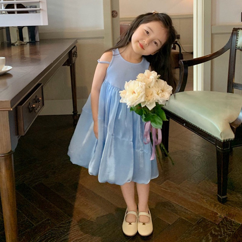 Đầm Công Chúa Không Tay Hở Vai Phong Cách Hàn Quốc Ngọt Ngào Dành Cho Bé Gái