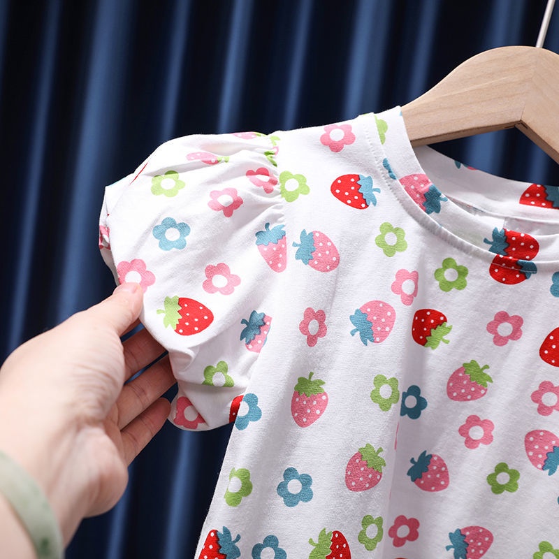 Áo Thun Tay Ngắn In Hình Quả Dâu Dễ Thương Phong Cách Hàn Quốc Thời Trang Mùa Hè Cho Bé Gái