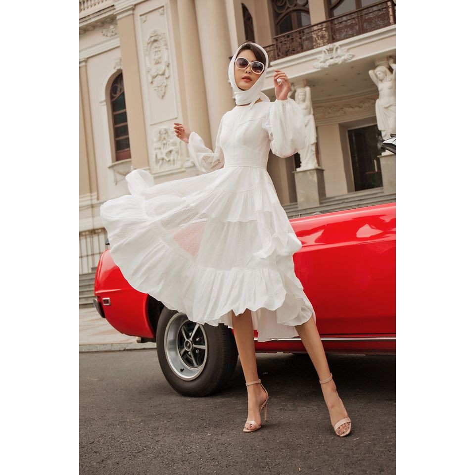 [Mã SKAMSALEP6 giảm 10% tối đa 100K đơn 150K] SÒ VINTAGE - DEVONA Đầm xô phối ren lưới tay phồng | BigBuy360 - bigbuy360.vn