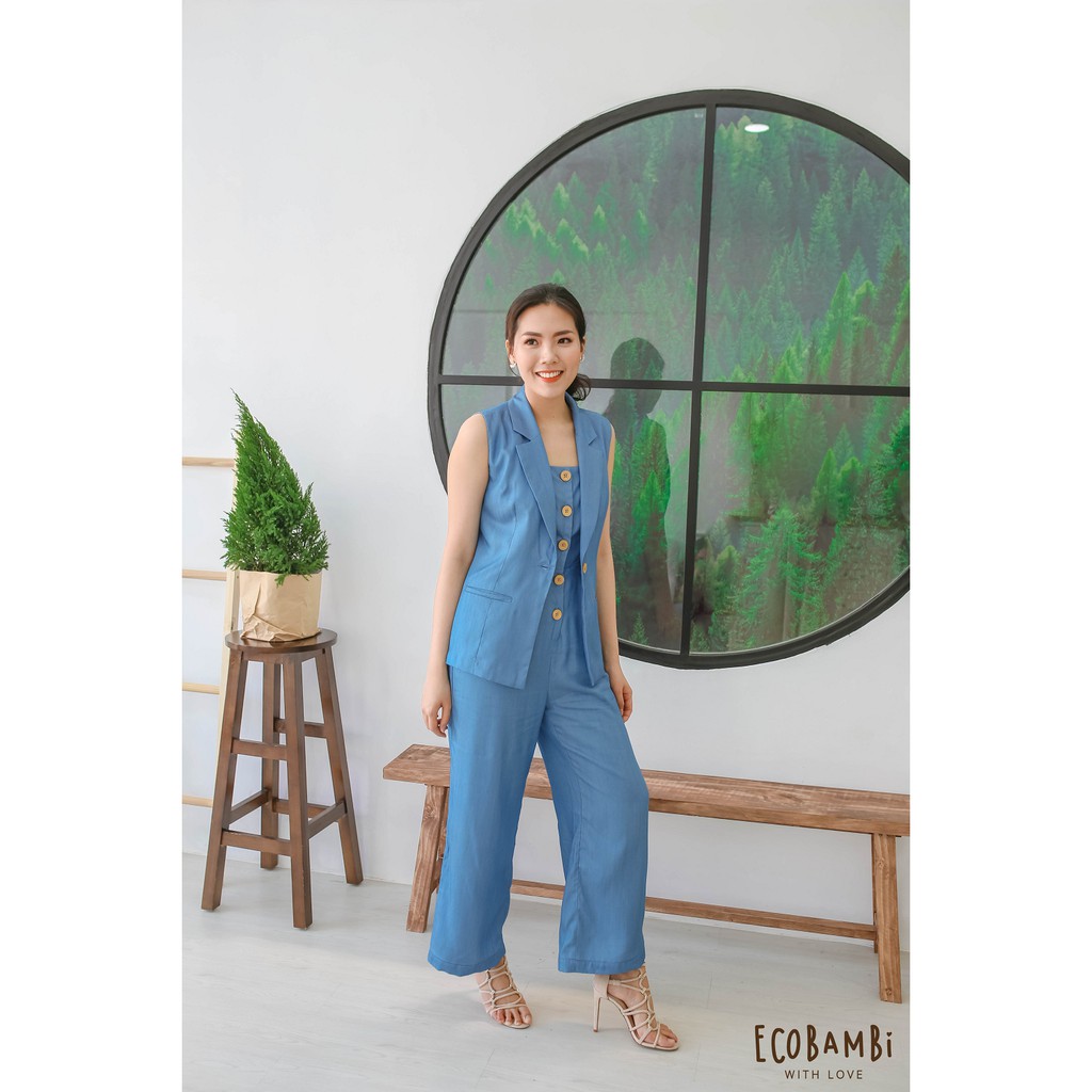 Jumpsuit dáng dài nữ vải tencel denim Ecobambi