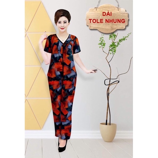 ĐỒ BỘ MẶC NHÀ TRUNG NIÊN TOLE  NHUNG Cài Nút Bigsize