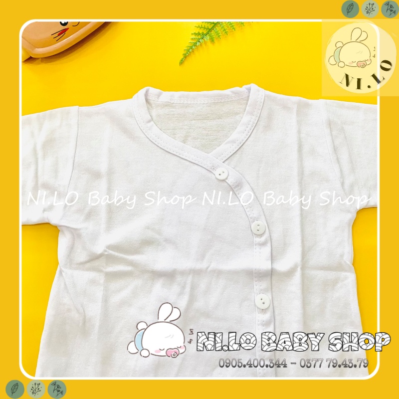 Áo sơ sinh Ngắn tay Cài Xéo Màu Trắng Trơn (100% Cotton Cao Cấp)