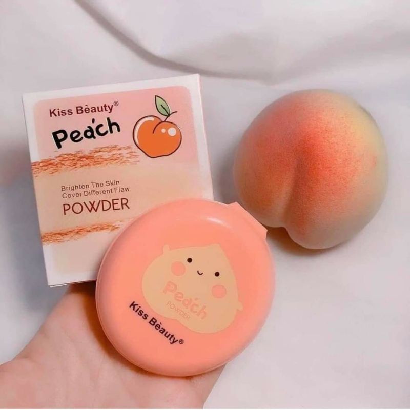 Phấn Phủ Nén Trái Đào Kiss Beauty Kiềm Dầu Bắt Sáng Kèm Bông Phấn