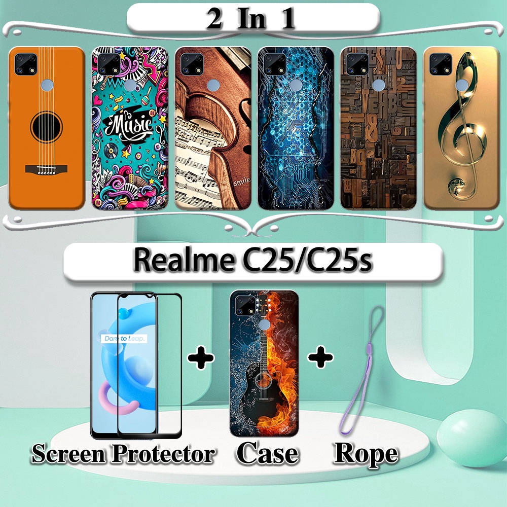 Ốp Lưng Điện Thoại Tráng Gương 2 Trong 1 Kèm Miếng Dán Cường Lực Cho Realme C25 C25s