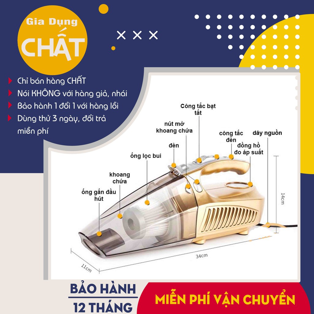 Máy hút bụi cầm tay oto, xe hơi kiêm bơm lốp xe đa năng Agiadep (Bán chạy)