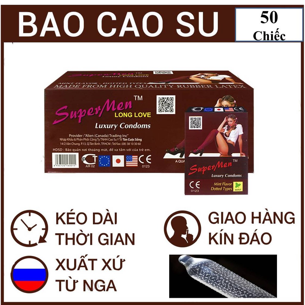 Gói 50 chiếc Bao Cao Su Super Men , gai gân , kéo dài , chính hảng (1 hộp / 10 chiếc).