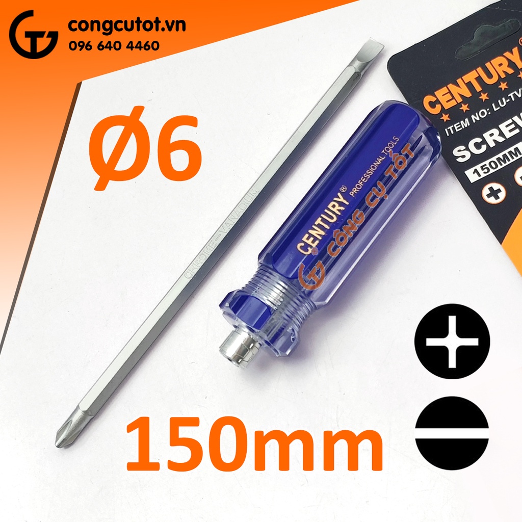 Tô vít 2 đầu cán trong thân trơn Ø6x150mm Century