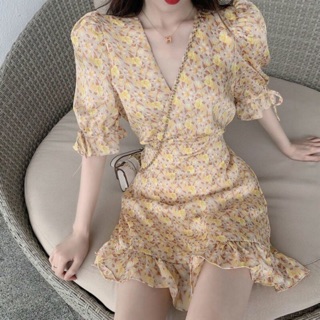 [Giá rẻ bất ngờ] Váy hoa vàng mặt trời tiểu thư Ulzzang Hàn Quốc, có ảnh thật.