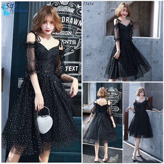 Đầm dự tiệc Váy Nữ Xòe Hở Vai Ren Đính Đá Kim Tuyến tay Lửng