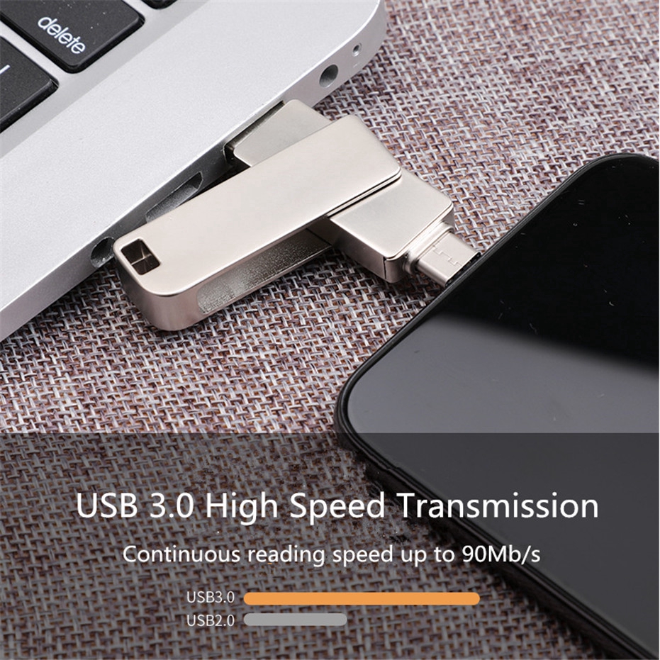 3 in 1 OTG USB Flash Drive for iPhone Android 32GB 64GB 128GB Dual USB 3.0 Stick Key Pen Drive 64GB Metal Flash Disk Pendrive 256GB