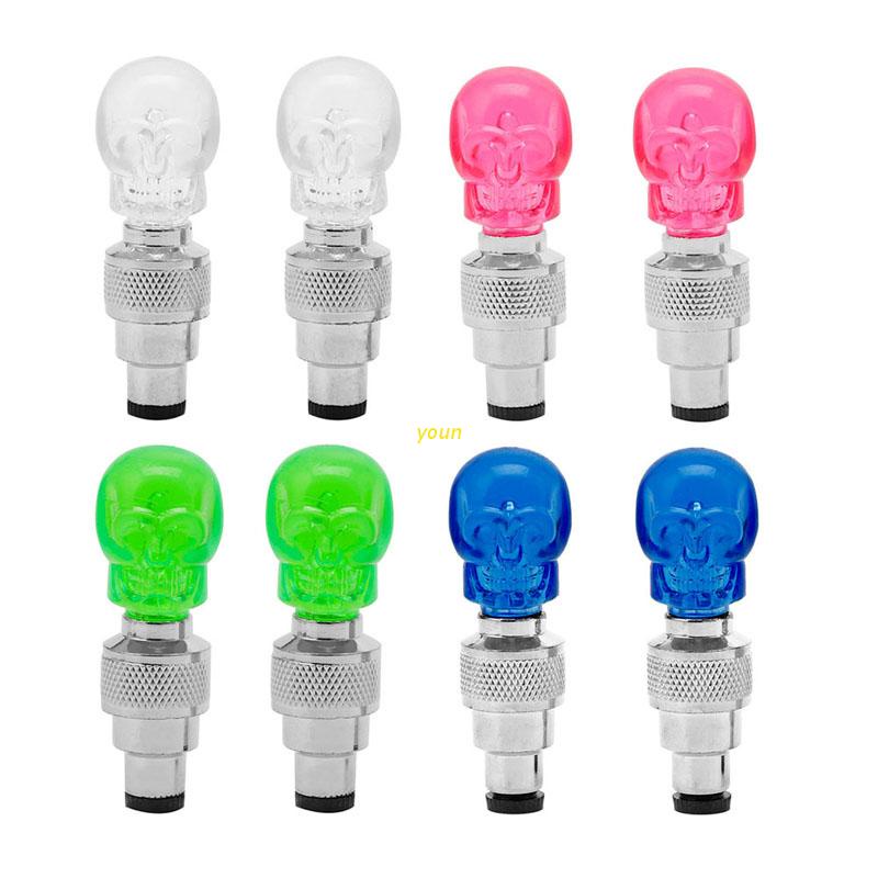 Set 2 Nắp Van Bánh Xe Hình Đầu Lâu Có Đèn LED Độc Đáo Mới