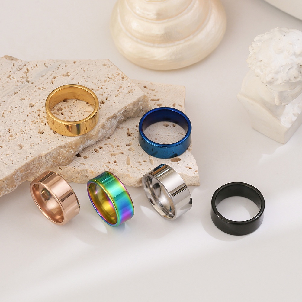 Nhẫn trơn nam nữ unisex 8mm thép titan mạ kim loại phong cách hàn quốc