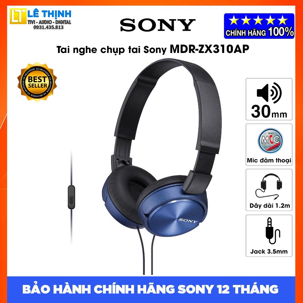 Tai nghe Sony MDR-ZX310AP (Xanh Dương) | Hãng phân phối | Bảo hành chính hãng 12 tháng toàn quốc