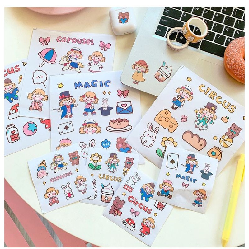 Tấm Nhãn Dán Sticker Cô Bé Dễ Thương Trang Trí Bàn Học, Sổ Tay, Tập Vở, Decor Bàn Học...Ins Giasico