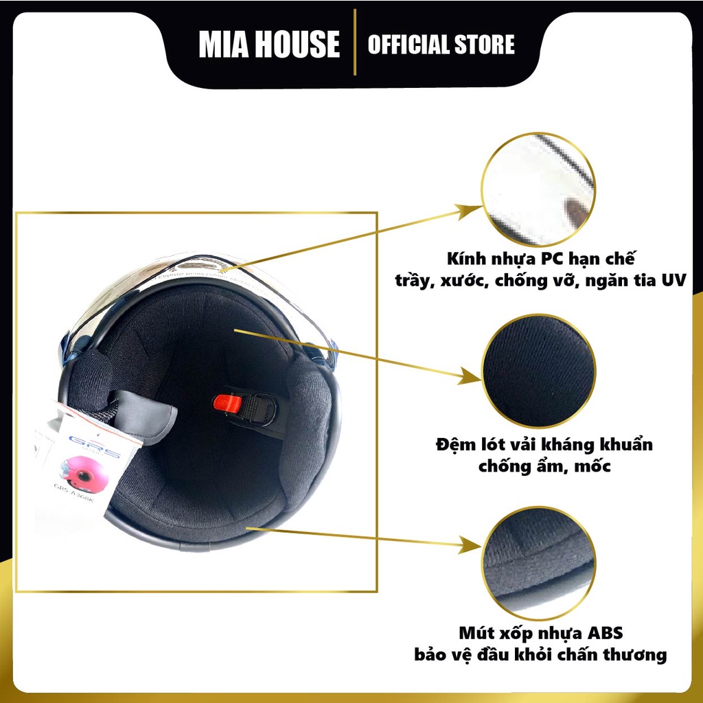 Mũ bảo hiểm GRS A368K nhiều màu - mũ 3/4 đơn giản, đi trong phổ hoặc đi xa đều hợp, hàng chính hãng GRS - bảo hành 1 năm