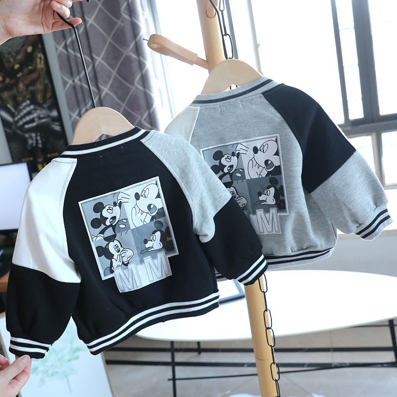 Áo khoác nỉ bóng chày mỏng Mickey cho bé