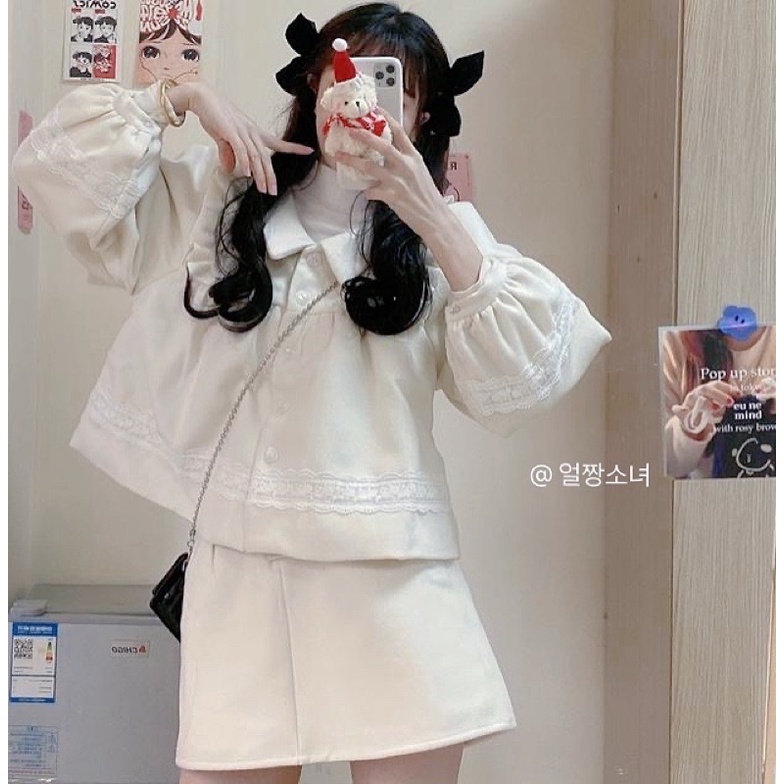 Set bộ dạ trắng mùa đông ấm áp dễ thương kèm ảnh thật ☁️