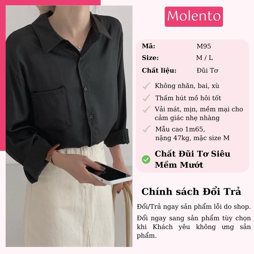 Áo Sơ Mi Nữ From Rộng Công Sở Dài Tay Phong Cách Ulzzang Vintage Hàn Quốc Chất Đũi Tơ Đẹp Màu Sắc Trẻ Trung Molento M95
