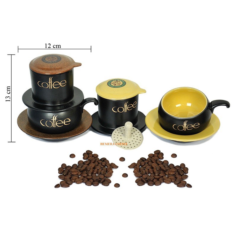 Bộ Phin Gốm Sứ Bát Tràng (Màu xanh) Tặng 2 gói cafe hòa tan 3in1